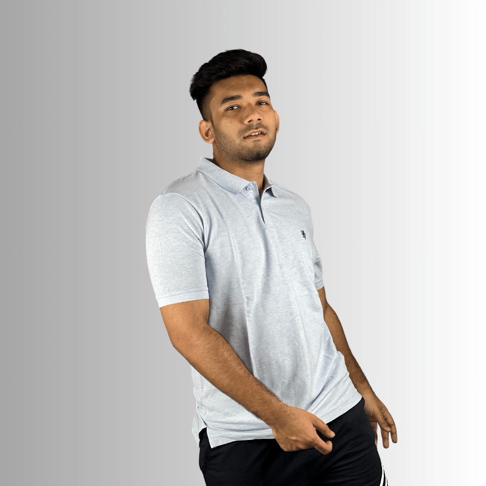 Men's Collar-Neck Regular Fit Cotton Polo T-Shirt - Sky Blue